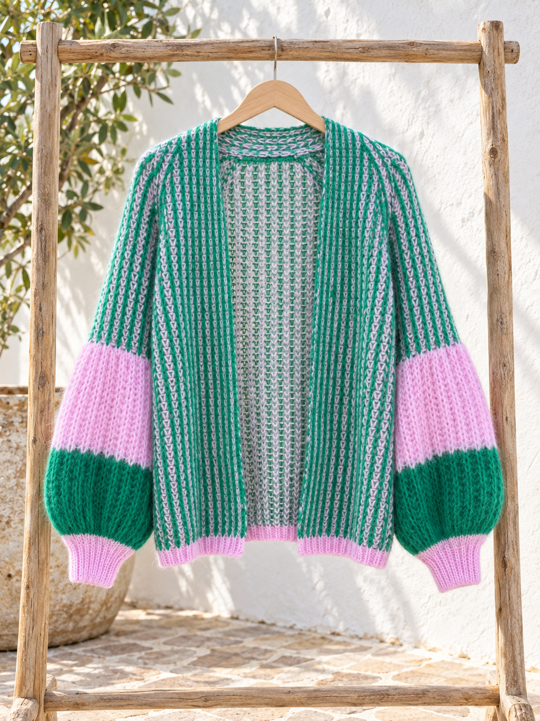 Chaqueta bicolor Verde con Rosa