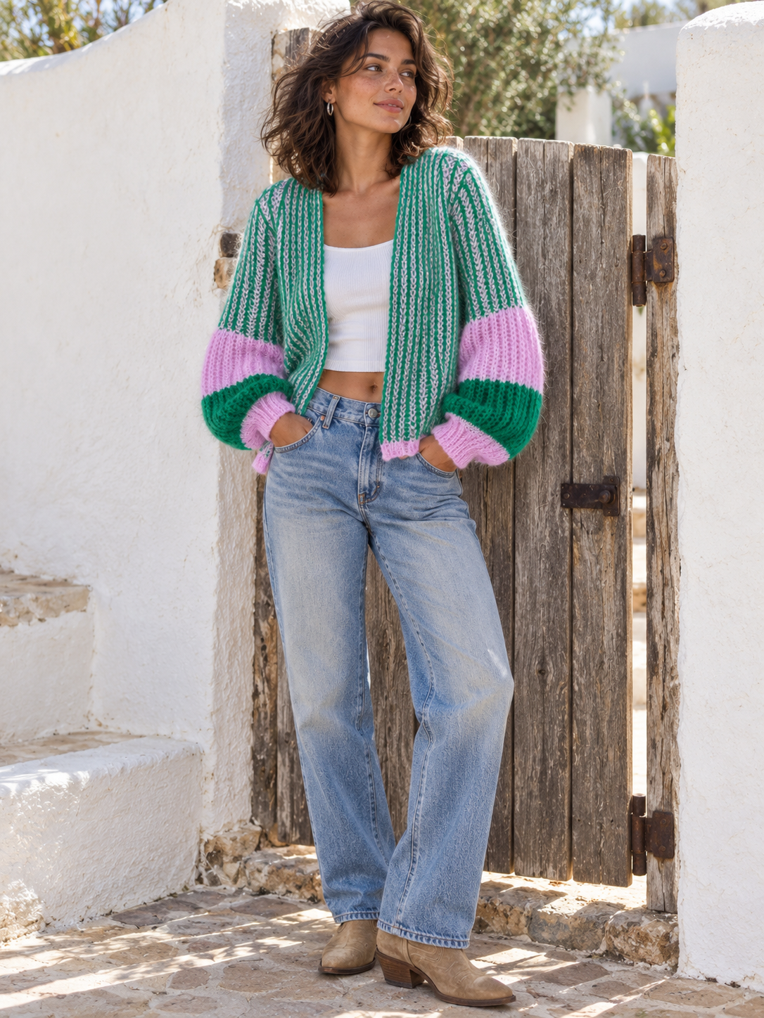 Chaqueta bicolor Verde con Rosa