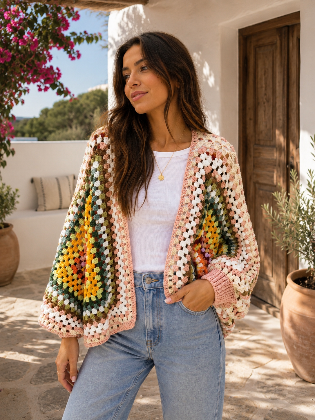 Chaqueta croché pastel