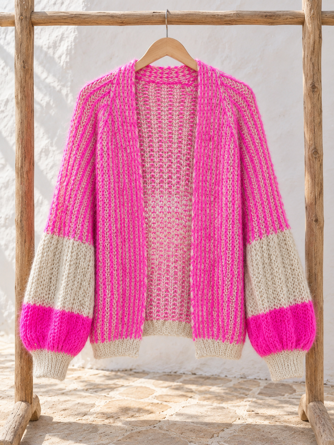 Chaqueta bicolor Fucsia con Beige